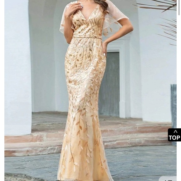 GOLD/BEIGE FLORAL DRESS SHORT SLEEVES XL - Picture 6 of 6